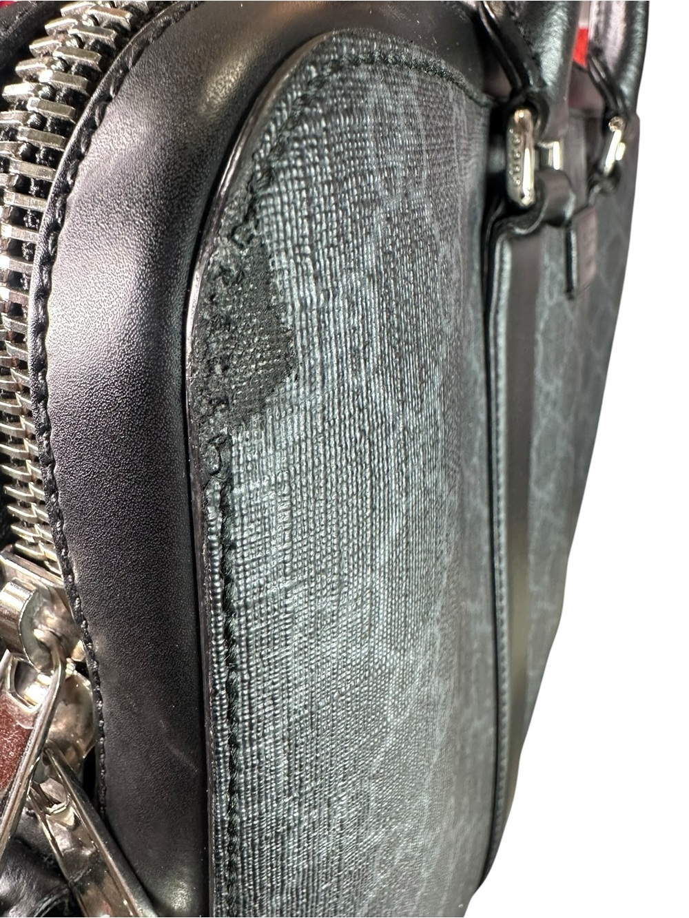 Gucci Gray GG Supreme Briefcase with Red/Navy Web Strap - Picture 5 of 13